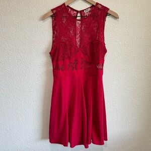Intimately Free People Small Womens Lace Red Mini Dress Boho Wedding Holiday